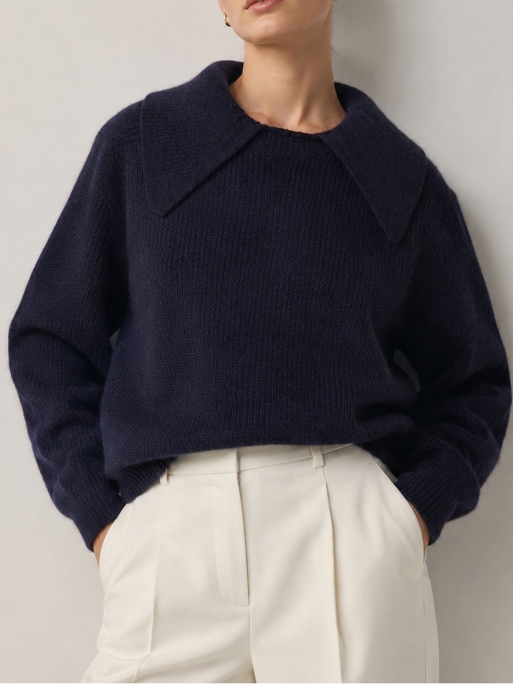 ZARA Collar Sweater Navy Blue Size XL Women’s Knit Pullover